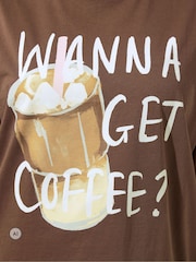 Yours Curve Brown Limited Wanna Get Coffee T-Shirt - Image 4 of 6