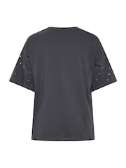 Yours Curve Grey Star Studded Sleeve Oversized T-Shirt - Image 6 of 6