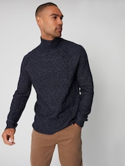 Threadbare Navy Blue Turtle Neck Cable Knit Jumper - Image 1 of 5