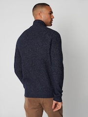 Threadbare Navy Blue Turtle Neck Cable Knit Jumper - Image 2 of 5