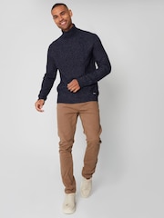 Threadbare Navy Blue Turtle Neck Cable Knit Jumper - Image 3 of 5