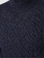 Threadbare Navy Blue Turtle Neck Cable Knit Jumper - Image 5 of 5