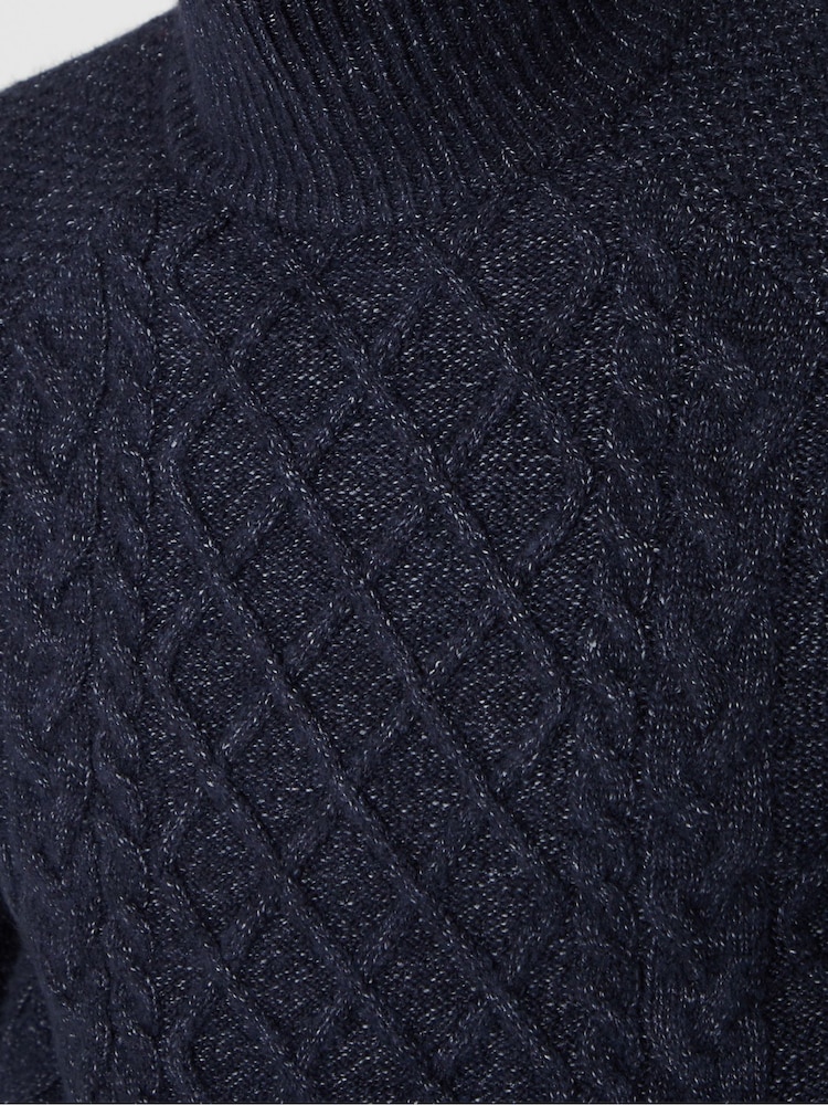 Threadbare Navy Blue Turtle Neck Cable Knit Jumper - Image 5 of 5