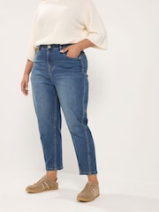 Yours Curve Blue Cotton Blend Barrel Leg Jeans - Image 1 of 6