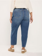 Yours Curve Blue Cotton Blend Barrel Leg Jeans - Image 3 of 6