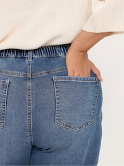 Yours Curve Blue Cotton Blend Barrel Leg Jeans - Image 4 of 6