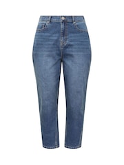 Yours Curve Blue Cotton Blend Barrel Leg Jeans - Image 5 of 6