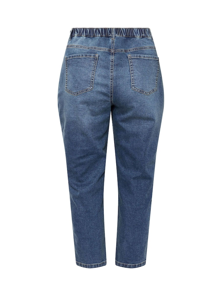 Yours Curve Blue Cotton Blend Barrel Leg Jeans - Image 6 of 6 Yours Curve Blue Cotton Blend Barrel Leg Jeans - Image 6 of 6