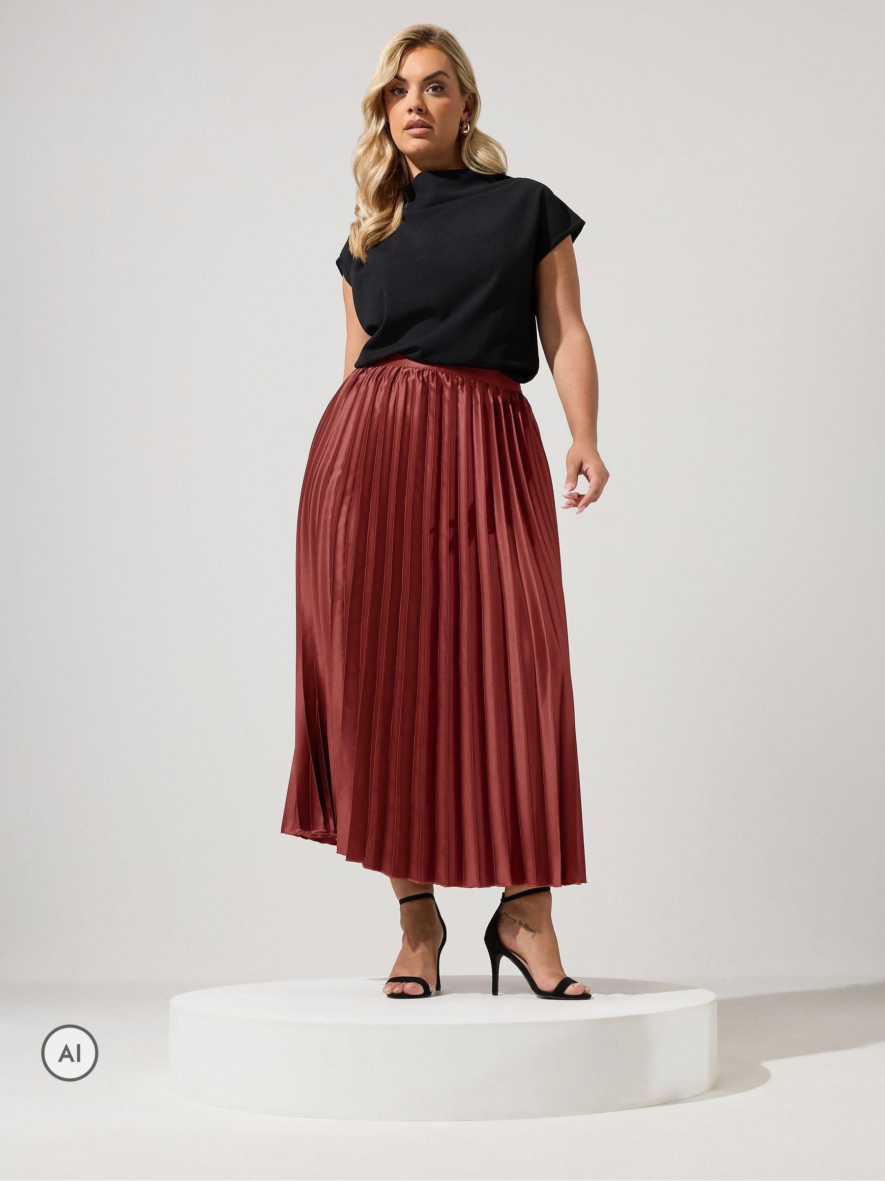 Yours London Women's Orange Curve Pleated Satin Skirt - Image 2
