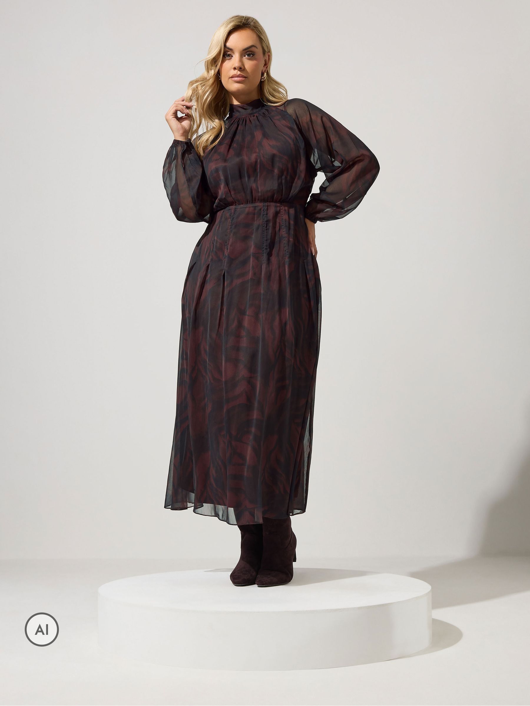 Yours Curve Women's Brown Zebra Bow Back Dress