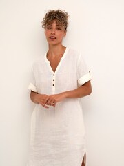 Cream Bellis 3/4 100% Linen Sleeves White Kaftan - Image 1 of 6