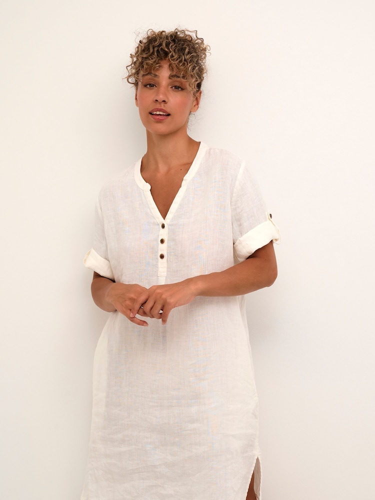 Cream Bellis 3/4 100% Linen Sleeves White Kaftan - Image 1 of 6