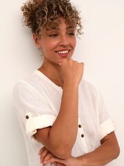 Cream Bellis 3/4 100% Linen Sleeves White Kaftan - Image 4 of 6
