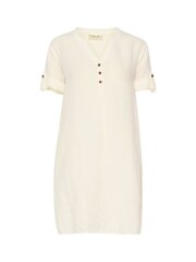 Cream Bellis 3/4 100% Linen Sleeves White Kaftan - Image 5 of 6