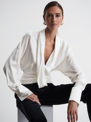 Reiss Ivory Laila Silk Draped Blouse - Image 1 of 5