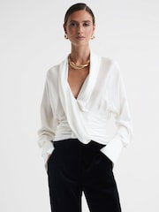 Reiss Ivory Laila Silk Draped Blouse - Image 5 of 5