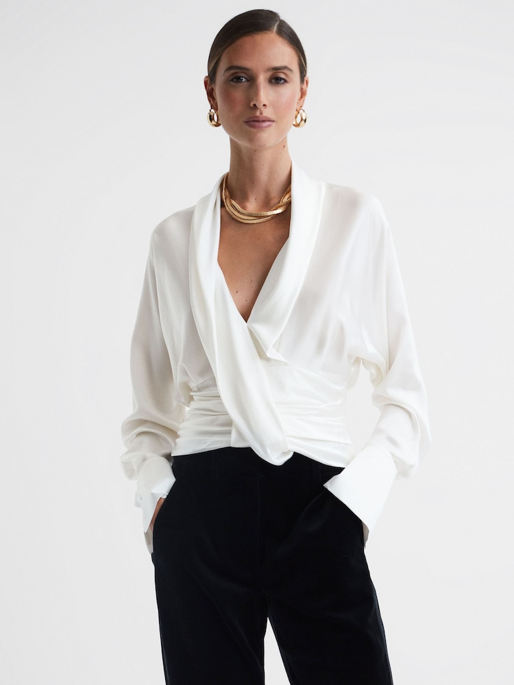 Reiss Ivory Laila Silk Draped Blouse - Image 5 of 5