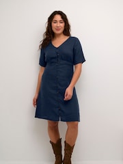 Cream Blue Bellis 100% Linen Dress - Image 3 of 6