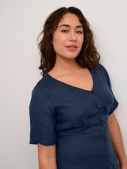 Cream Blue Bellis 100% Linen Dress - Image 4 of 6