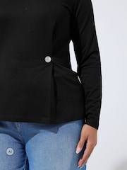 Yours Curve Black Limited Button Waist Detail Sweatshirt - Image 4 of 6