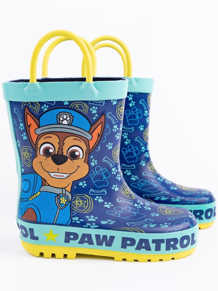 Vanilla Underground Blue Paw Patrol Boys Chase Graphic Wellington Boots with Handles - Image 2 of 5