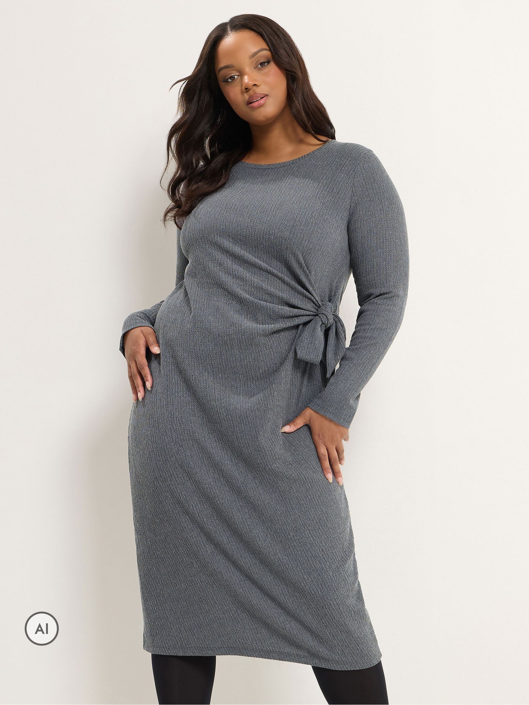 Yours Women's Grey Tie Side Midi Dress In | Size: 30-32 - Image 6