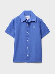 Crew Clothing Blue Short Sleeve Cotton-Linen Shirt - Image 1 of 3