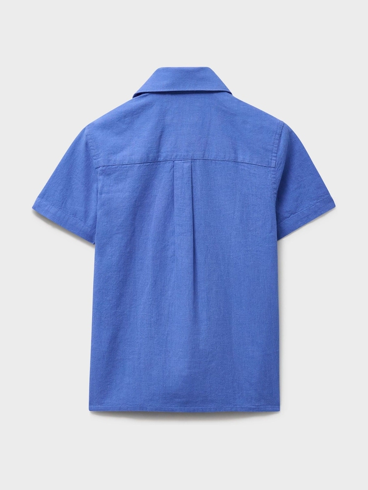 Crew Clothing Blue Short Sleeve Cotton-Linen Shirt - Image 2 of 3 Crew Clothing Blue Short Sleeve Cotton-Linen Shirt - Image 2 of 3