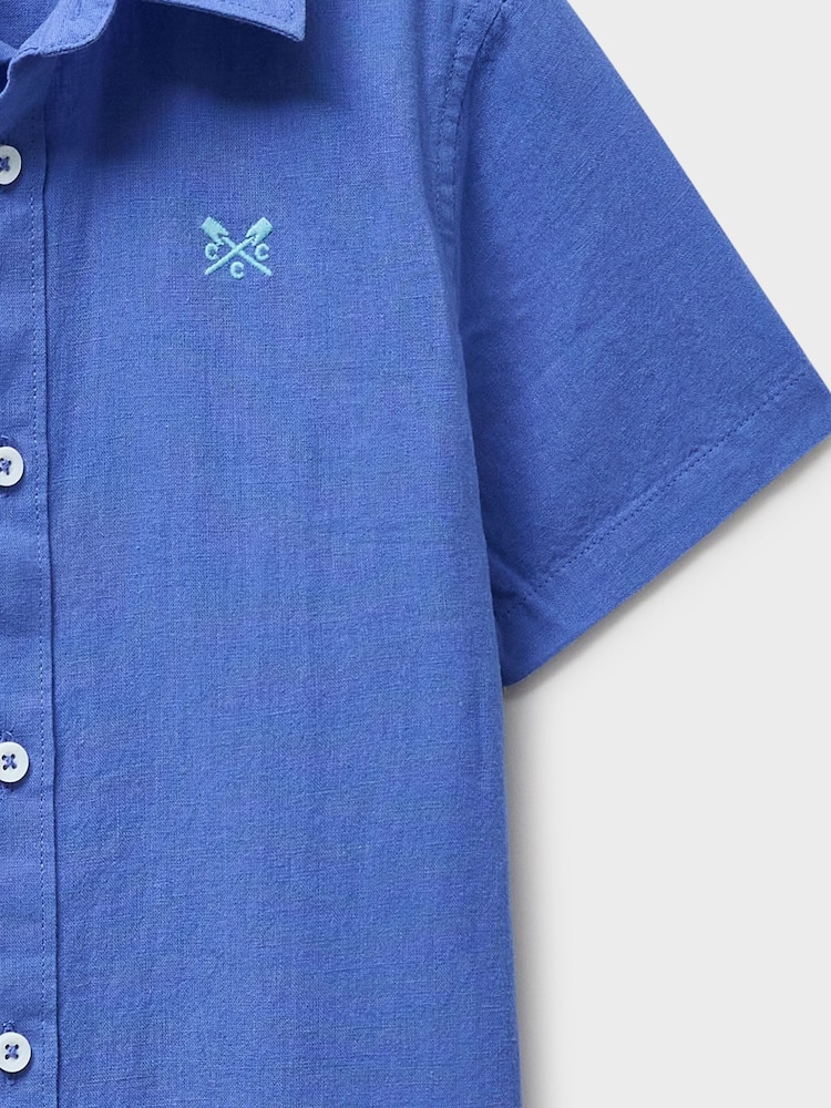 Crew Clothing Blue Short Sleeve Cotton-Linen Shirt - Image 3 of 3 Crew Clothing Blue Short Sleeve Cotton-Linen Shirt - Image 3 of 3
