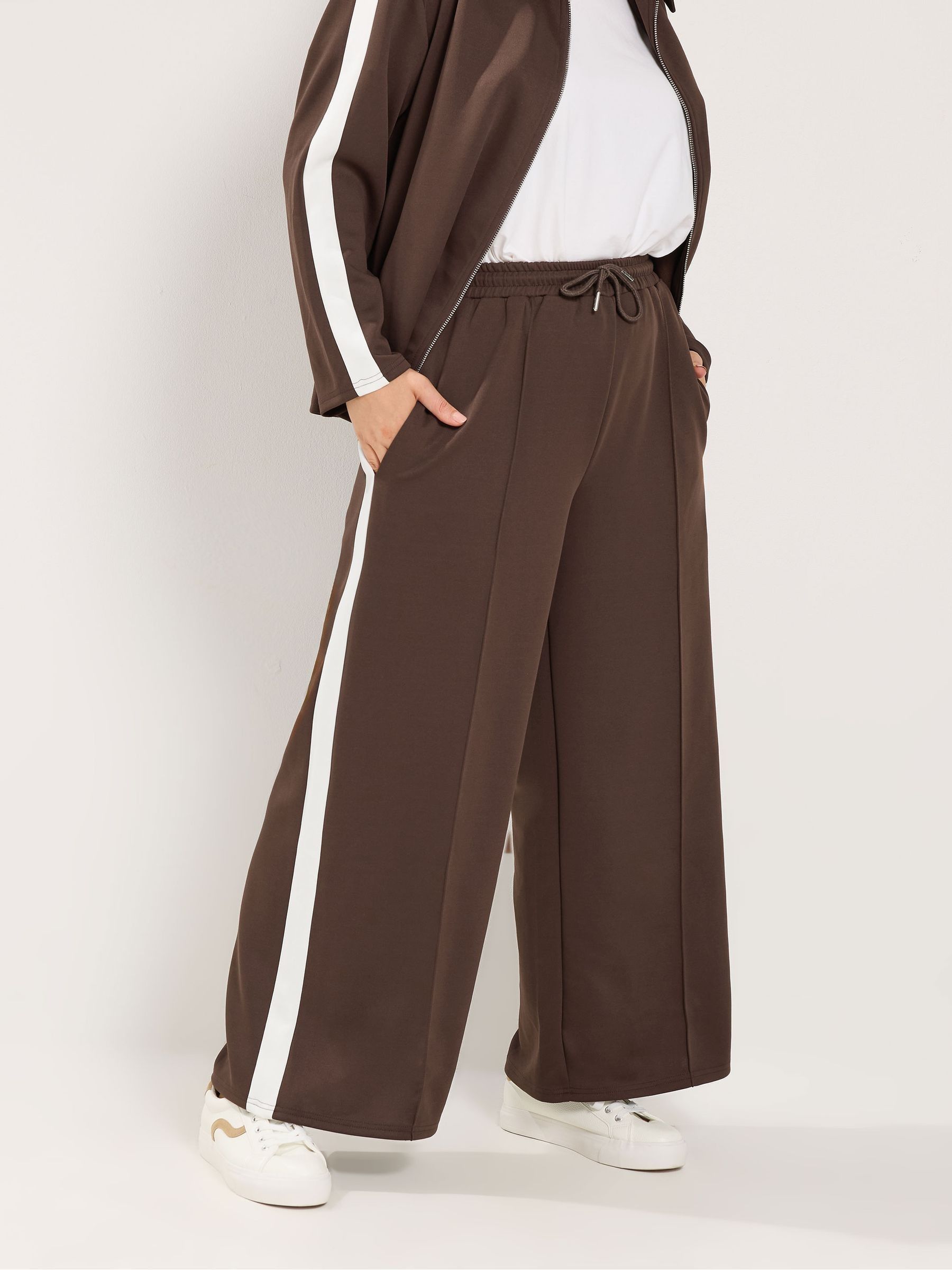 Yours Women's Chocolate Side Stripe Joggers In Size 30-32 - Image 2