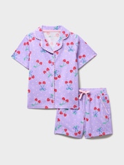 Crew Clothing Purple Cherry Print Cotton Pyjamas Shorts Set - Image 1 of 3