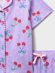 Crew Clothing Purple Cherry Print Cotton Pyjamas Shorts Set - Image 3 of 3
