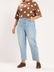 Yours Curve Light Blue Cotton Blend Barrel Leg Jeans - Image 1 of 6