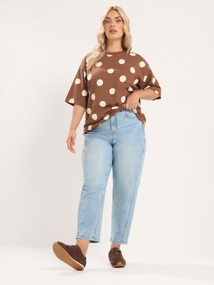 Yours Curve Light Blue Cotton Blend Barrel Leg Jeans - Image 2 of 6 Yours Curve Light Blue Cotton Blend Barrel Leg Jeans - Image 2 of 6