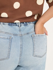 Yours Curve Light Blue Cotton Blend Barrel Leg Jeans - Image 4 of 6