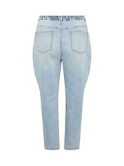 Yours Curve Light Blue Cotton Blend Barrel Leg Jeans - Image 6 of 6
