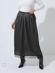 Yours Curve Black Limited Long Satin Hem Skirt - Image 1 of 7