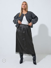 Yours Curve Black Limited Long Satin Hem Skirt - Image 2 of 7