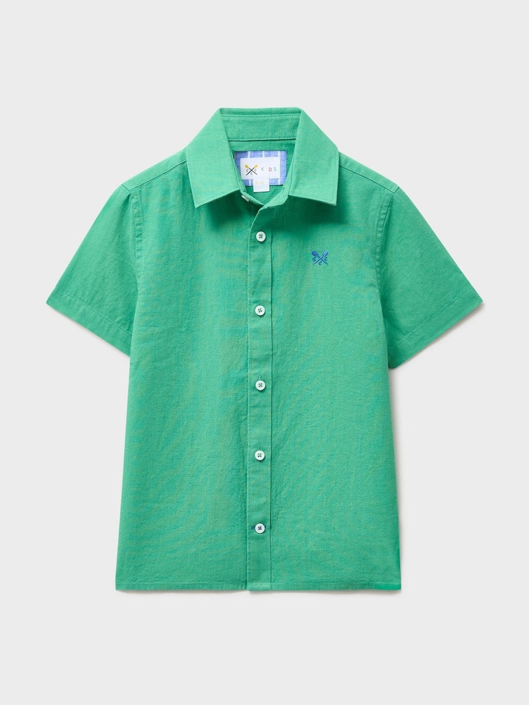 Crew Clothing Green Short Sleeve Cotton-Linen Shirt - Image 1 of 3 Crew Clothing Green Short Sleeve Cotton-Linen Shirt - Image 1 of 3