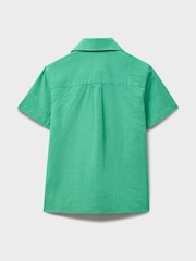Crew Clothing Green Short Sleeve Cotton-Linen Shirt - Image 2 of 3