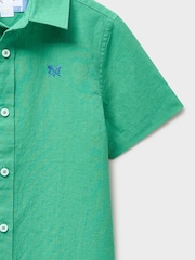 Crew Clothing Green Short Sleeve Cotton-Linen Shirt - Image 3 of 3