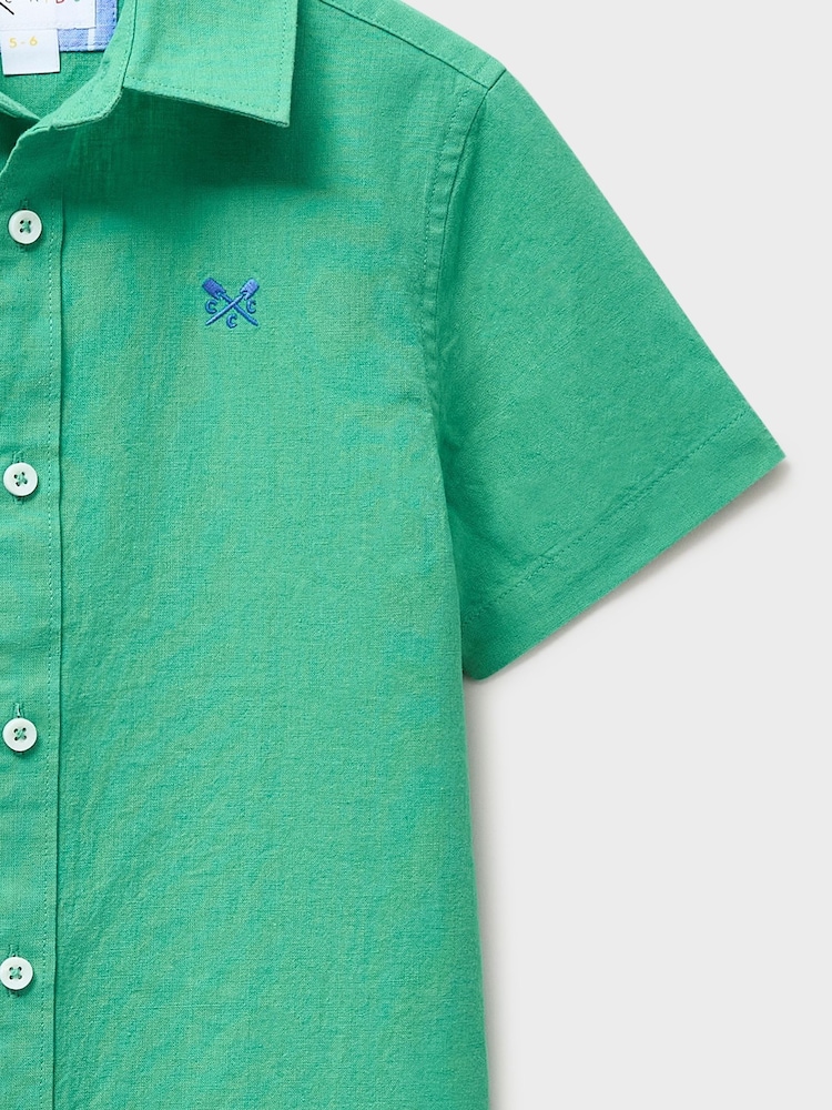Crew Clothing Green Short Sleeve Cotton-Linen Shirt - Image 3 of 3 Crew Clothing Green Short Sleeve Cotton-Linen Shirt - Image 3 of 3