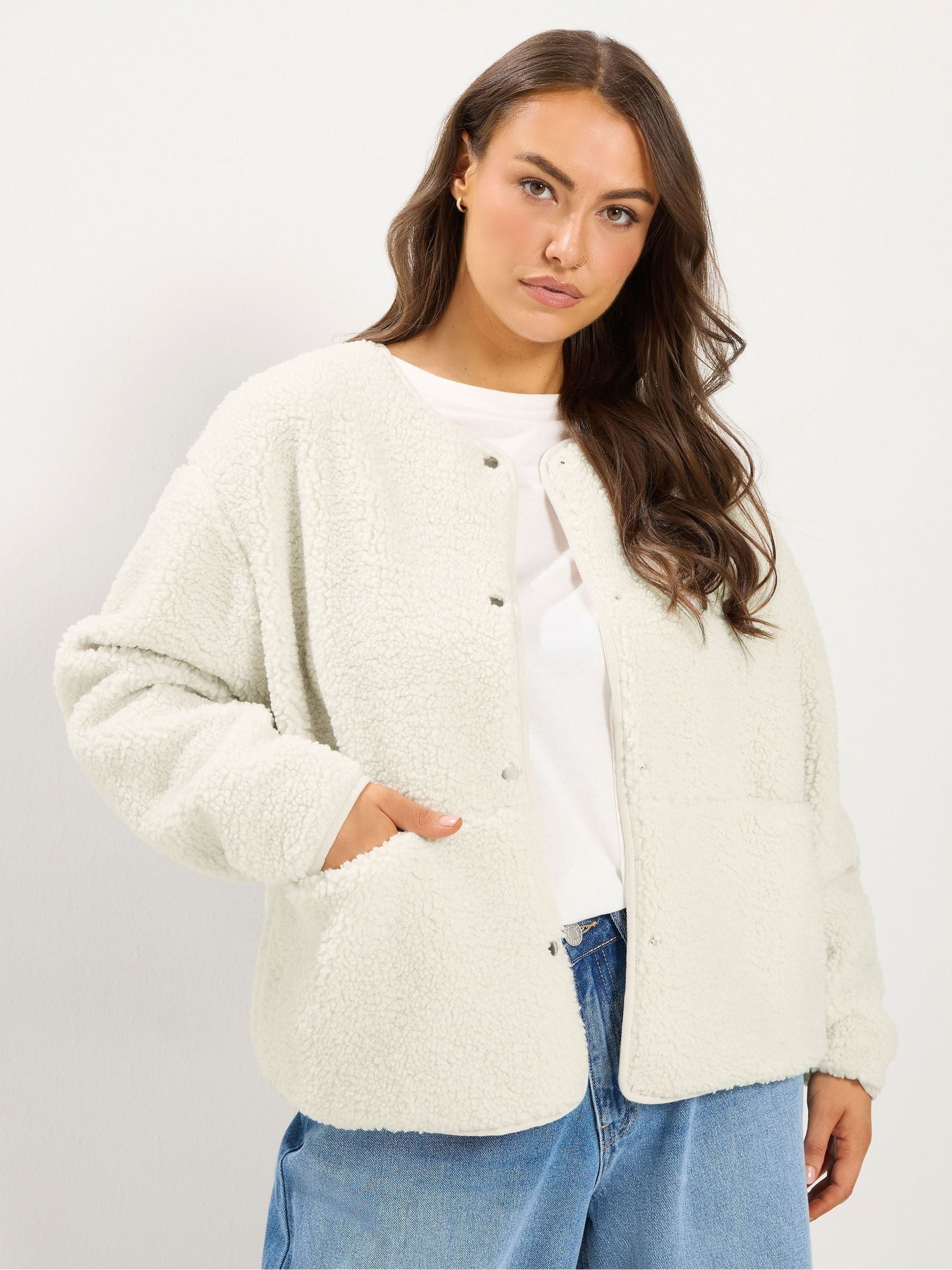 Yours Women's Cream Collarless Fleece Jacket In | Size: 30-32 - Image 2