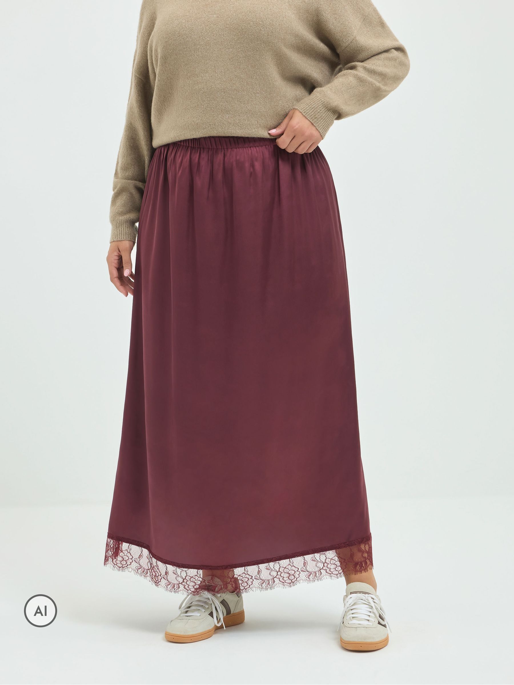 Yours Women's Satin Lace Midi Skirt in Red | Size: 26-28 - Image 2