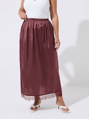 Yours Curve Red Limited Long Satin Hem Skirt - Image 1 of 6