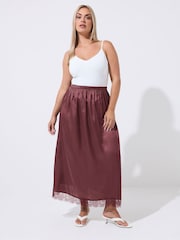 Yours Curve Red Limited Long Satin Hem Skirt - Image 2 of 6