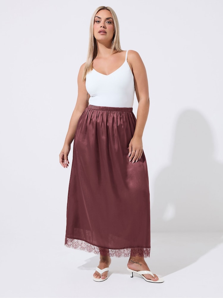 Yours Curve Red Limited Long Satin Hem Skirt - Image 2 of 6
