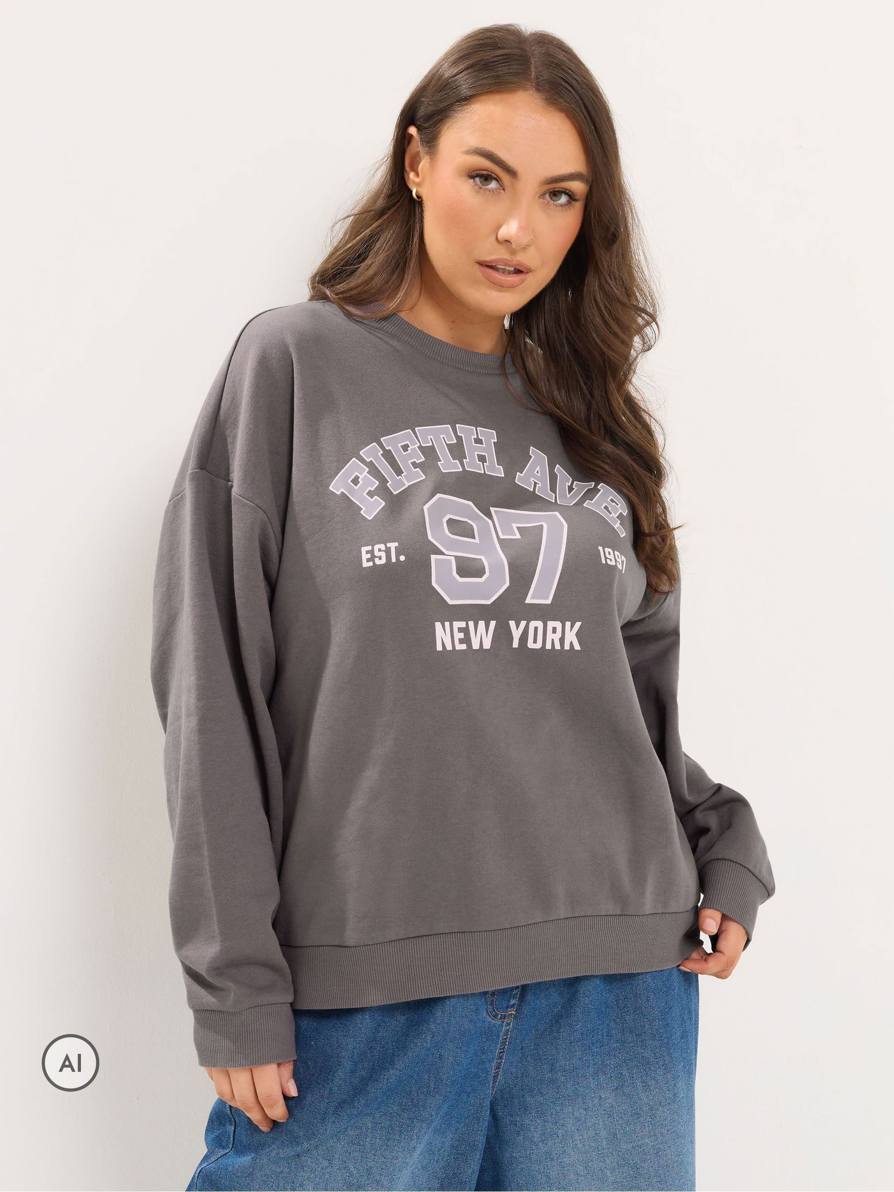 Yours Women's Grey Crew Neck Slogan Sweatshirt In Size 30-32 - Image 6