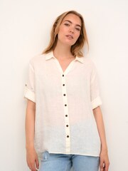 Cream Bellis 100% Linen Collared Short Sleeves White Shirt - Image 1 of 6