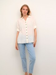 Cream Bellis 100% Linen Collared Short Sleeves White Shirt - Image 3 of 6
